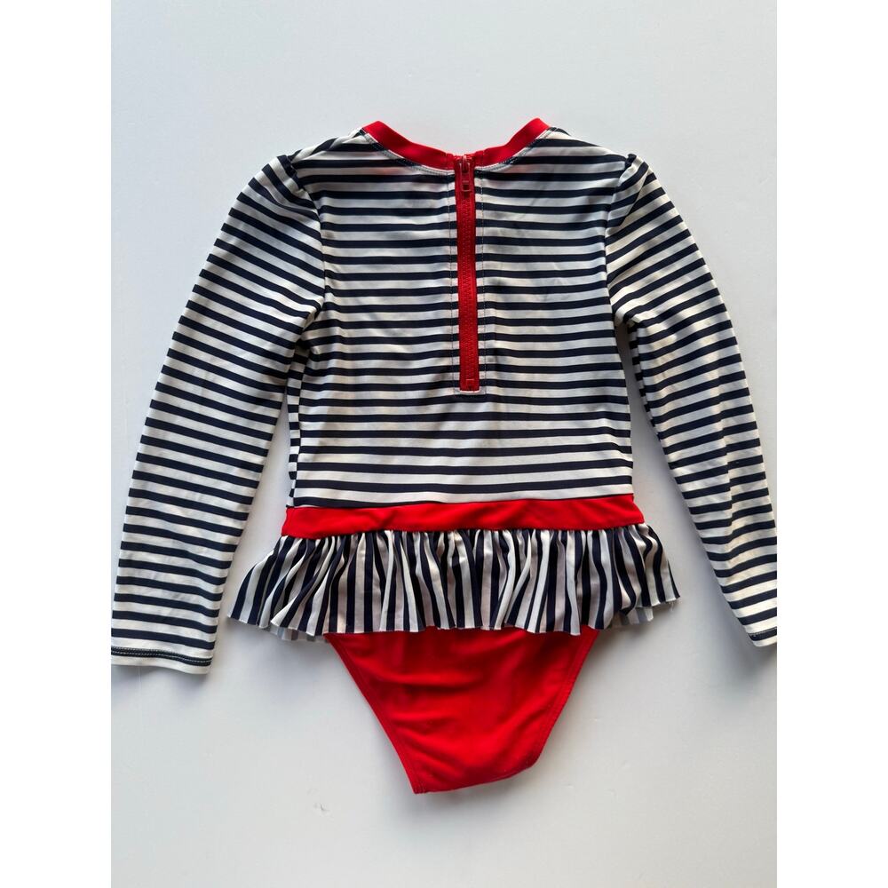 Nautical red black white striped bathing suit 5T snap crotch - Picture 7 of 10
